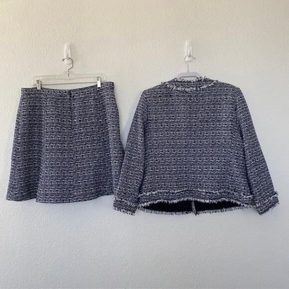 Ann Taylor Skirt Suit Tweed Blue & White Fringe Detail A-Line Skirt Women's 14 - Picture 2 of 13